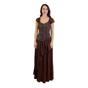 Vintage Jessica McClintock Brown Western Beaded Gown Dress  Women's Size 16